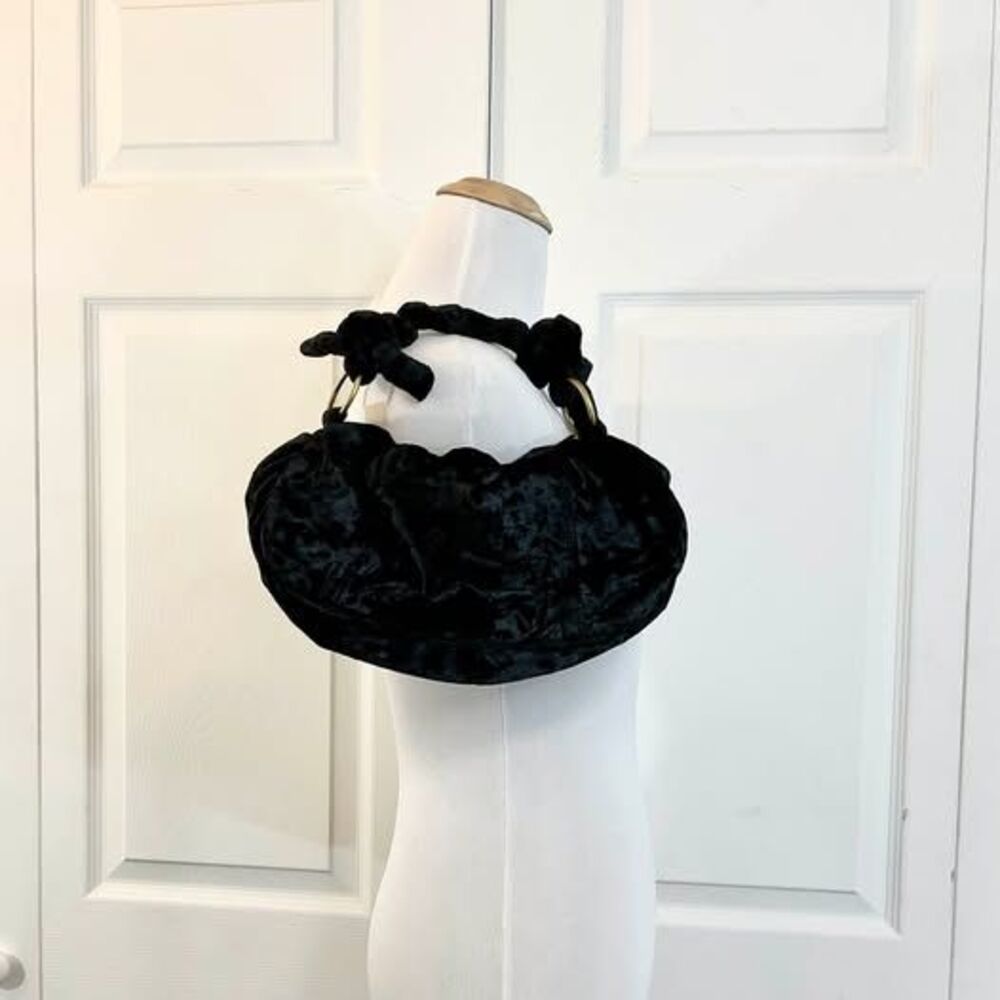 Black Crushed Velvet Shoulder Bag with Twisted Handle